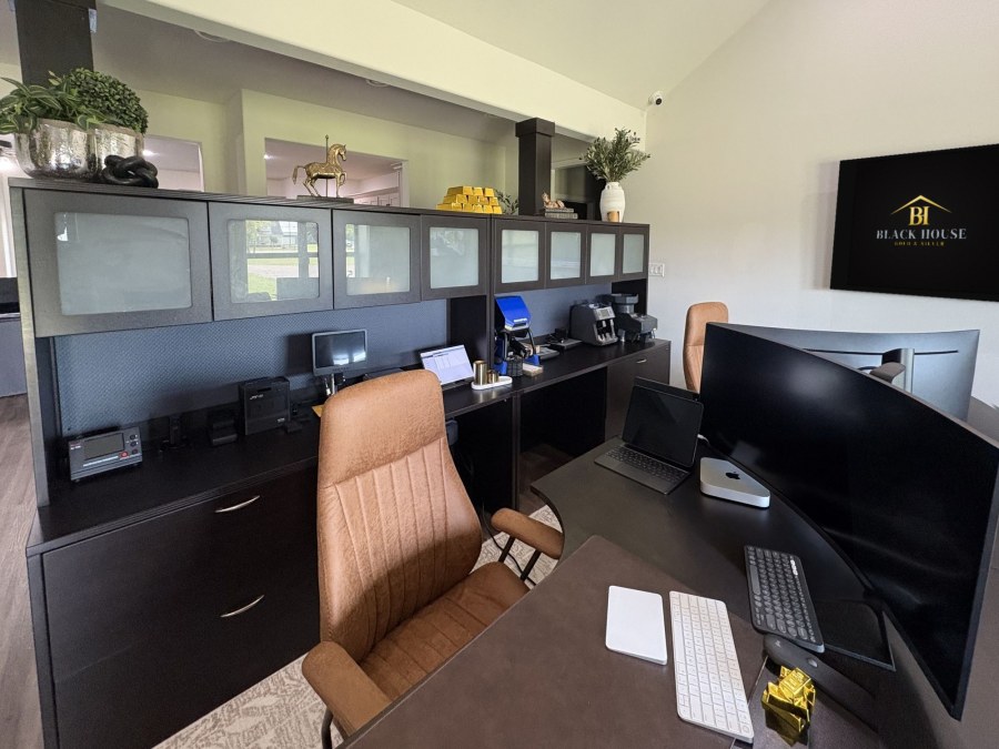 Testing and weighing desk in the Buying Room at Black House Gold & Silver, West Friendswood