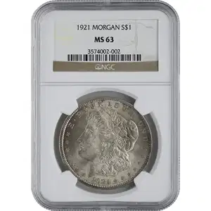 1921 American Silver Morgan Dollar NGC MS63
