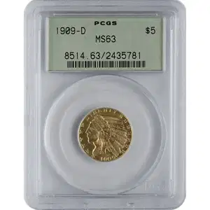 $5 U.S. Gold Indian PCGS63