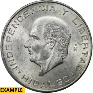 1955-1956 Mexican 10 Peso Silver Hidalgo