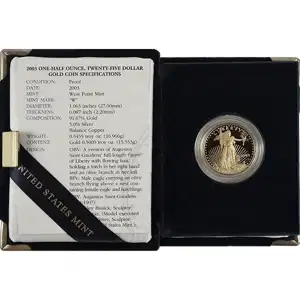 1/2 oz American Gold Eagle Proof with Original Box and Papers