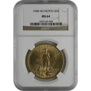 $20 U.S. Gold Saint NGC64 No Motto