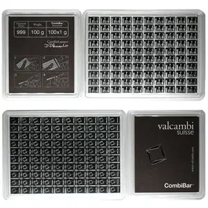 100 Gram Silver Combi Bar Valcambi 100 x 1