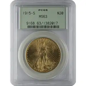 $20 U.S. Gold Saint PCGS63