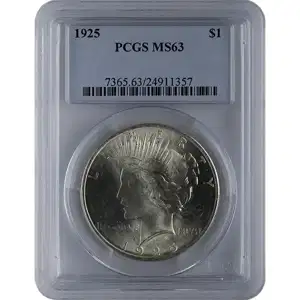 1921-1935 American Silver Peace Dollar PCGS MS63